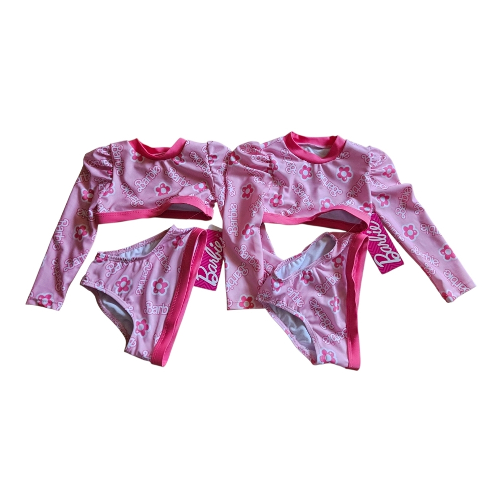 Barbie Toddler Girls Pink Rash Guard Swimsuit 2 Piece UPF50 18M NWT